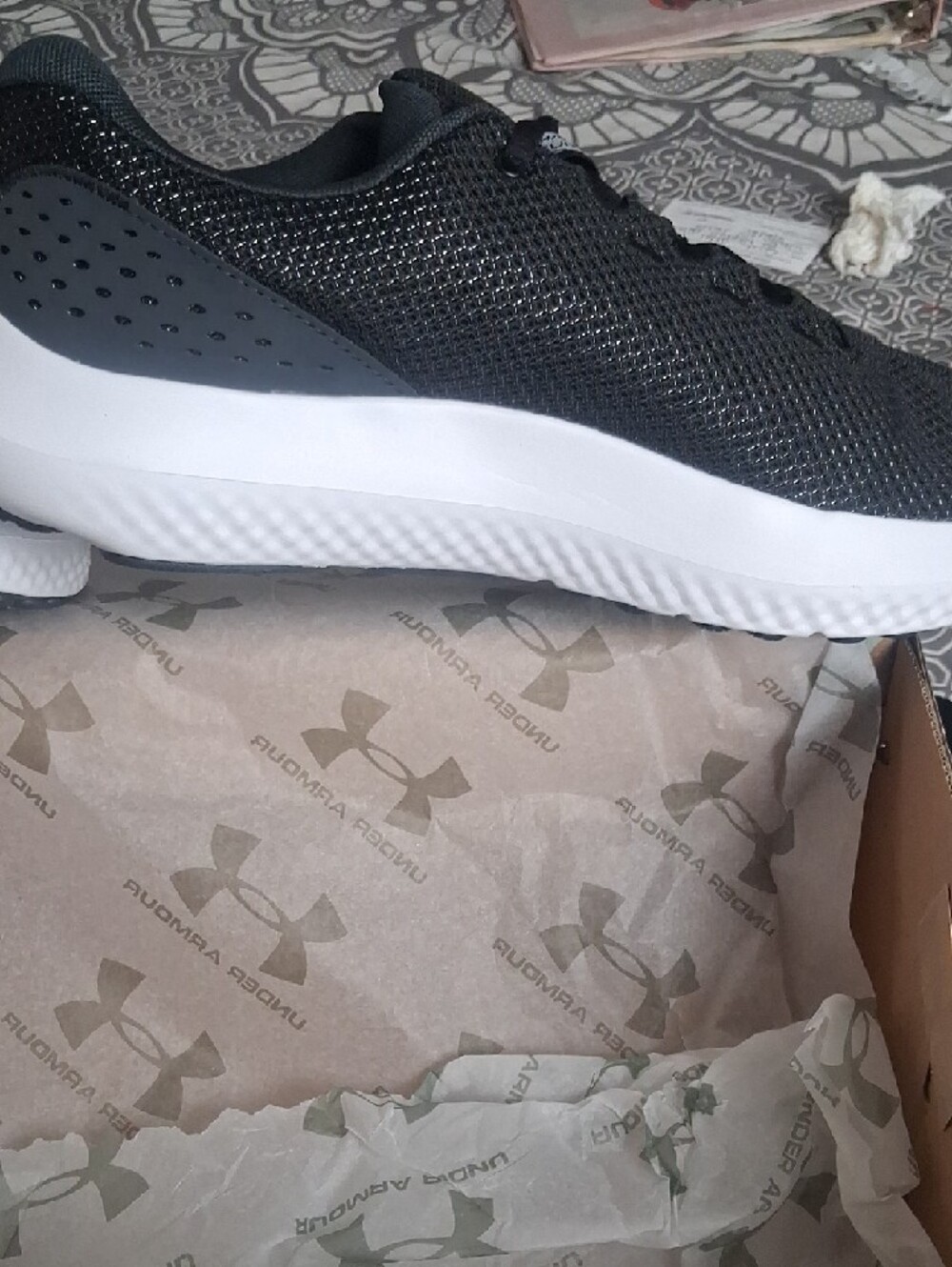 NWT and In Box Under Armour "Surge Charged" Black N White Athletic Mesh Shoes - Picture 5 of 9